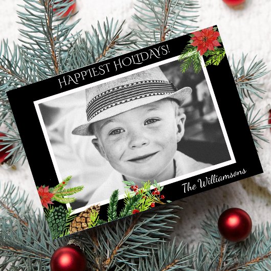 フェスティバルビンテージクリスマスボタニカルホリデーフォト シーズンカード