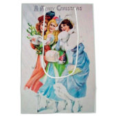 フェスティバルビンテージクリスマスレディースホリデー ミディアムペーパーバッグ (裏面)