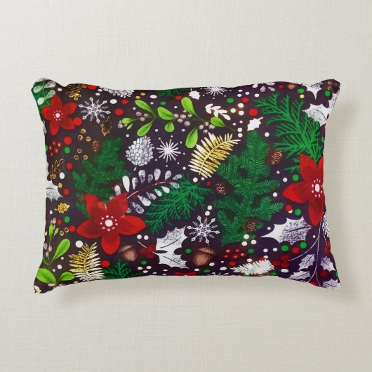 フェスティバルビンテージクリスマス植物林 アクセントクッション (正面)