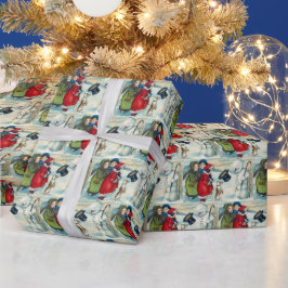 フェスティバルビンテージクリスマス雪だるまタイル  ラッピングペーパー