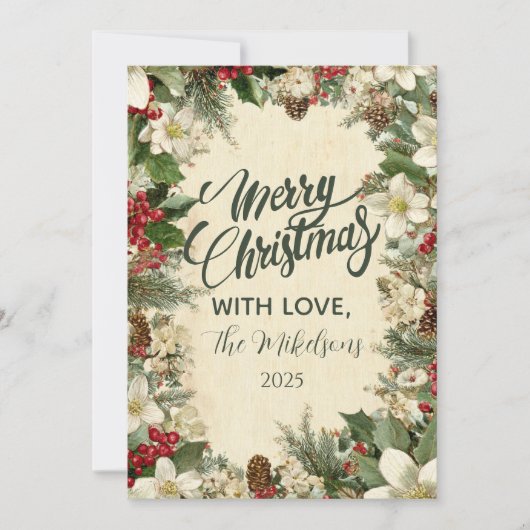 フェスティバルピネコーンとホリークリスマス シーズンカード (正面)