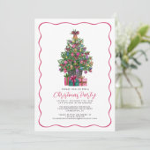 フェスティバルピンクお洒落クリスマスツリーパーティーピンク 招待状 (スタンド正面)