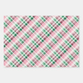 フェスティバルピンクとグリーンモダンツイストプレイドデザイン ラッピングペーパーシート (正面2)