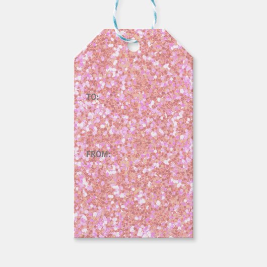 フェスティバルピンクと赤のグリッターギフトラベル ギフトタグ (正面)