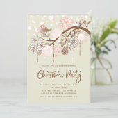 フェスティバルピンクの鳥と花クリスマスパーティー 招待状 (スタンド正面)