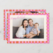 フェスティバルピンクオレンジ色チェッ縁どカーボード2枚の写真 シーズンカード (正面/裏面)