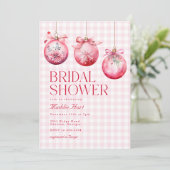 フェスティバルピンククリスマスオーナメントブライダルシャワー 招待状 (スタンド正面)