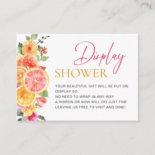 フェスティバルピンクフラワーシトラスブライダルディスプレイシャワー エンクロージャーカード (正面)