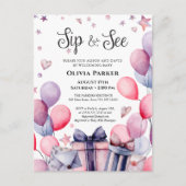 フェスティバルピンクブルーバルーンウェルカムベビーSIPと参照 インビテーションポストカード (正面)