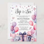 フェスティバルピンクブルーバルーンウェルカムベビーSIPと参照 招待状 (正面)