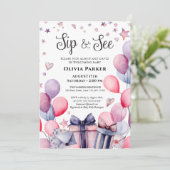 フェスティバルピンクブルーバルーンウェルカムベビーSIPと参照 招待状 (スタンド正面)