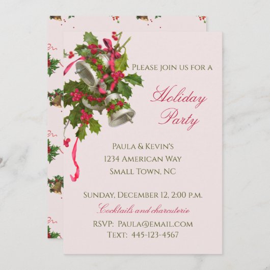フェスティバルピンクホリーとシルバーベルクリスマス 招待状 (正面/裏面)