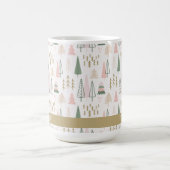 フェスティバルピンクミニマリストクリスマスツリーズ名 コーヒーマグカップ (中央)