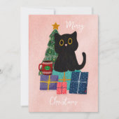 フェスティバルピンクメリークリスマスキュートブラックキャットコーヒー シーズンカード (正面)