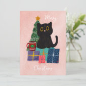 フェスティバルピンクメリークリスマスキュートブラックキャットコーヒー シーズンカード (スタンド正面)