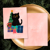 フェスティバルピンクメリークリスマスキュートブラックキャットコーヒー シーズンカード