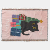 フェスティバルピンクメリークリスマスキュート猫コーヒーアート スローブランケット (正面)