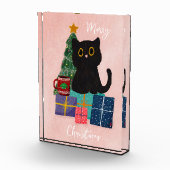 フェスティバルピンクメリークリスマスキュート猫コーヒー フォトブロック (右)