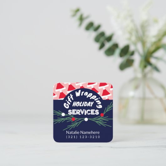 フェスティバルピンクモダンプロフェッショナルギフトラップサービス スクエア名刺 (スタンド正面)