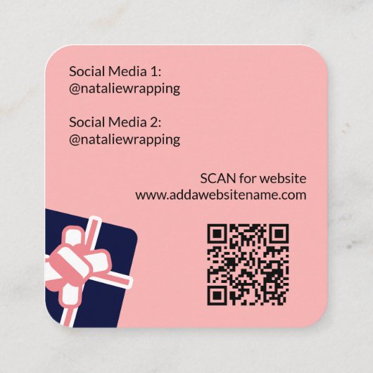 フェスティバルピンクモダンプロフェッショナルギフトラップサービス スクエア名刺 (裏面)