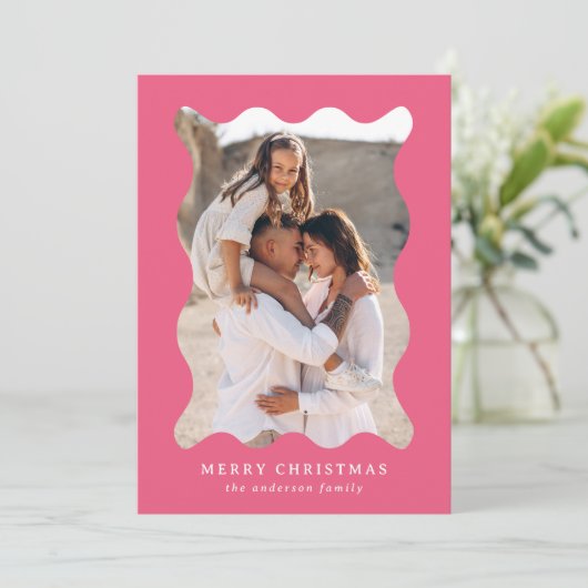 フェスティバルピンクレトロフォトフレームメリークリスマス シーズンカード (スタンド正面)