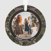 フェスティバルピンクワンラインアートクリスマスファミリーフォト オーナメント (裏面)