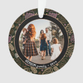 フェスティバルピンクワンラインアートクリスマスファミリーフォト オーナメント (正面)