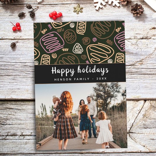 フェスティバルピンクワンラインアートクリスマスファミリーフォト シーズンカード