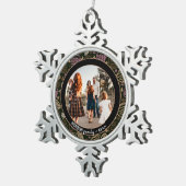 フェスティバルピンクワンラインアートクリスマスファミリーフォト スノーフレークピューターオーナメント (右)