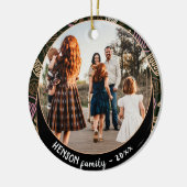 フェスティバルピンクワンラインアートクリスマスファミリーフォト セラミックオーナメント (左)