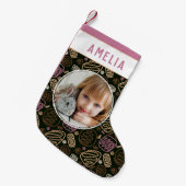 フェスティバルピンクワンラインシェイプパターンフォト スモールクリスマスストッキング (正面 (吊り時))