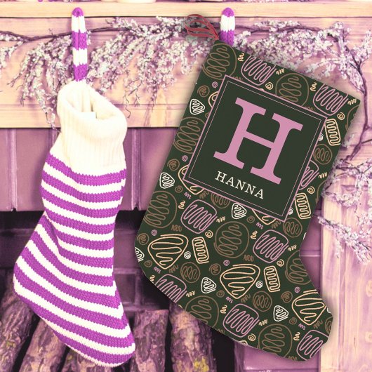 フェスティバルピンクワンラインパター芸術的ンモノグラム スモールクリスマスストッキング