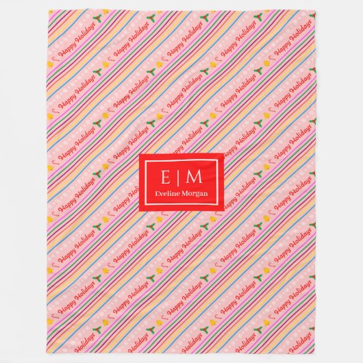 フェスティバルピンク毛布とクリスマスレタリング フリースブランケット (正面)