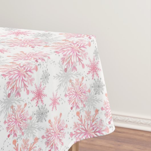 フェスティバルピンク灰色の雪片タイル模様 テーブルクロス (インサイチュ)