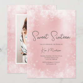 フェスティバルピンク白エレガント雪シック甘い16 招待状