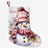 フェスティバルピンク雪の女性の名前を追加 スモールクリスマスストッキング (正面)