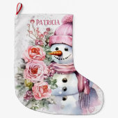 フェスティバルピンク雪の女性の名前を追加 ラージクリスマスストッキング (正面)