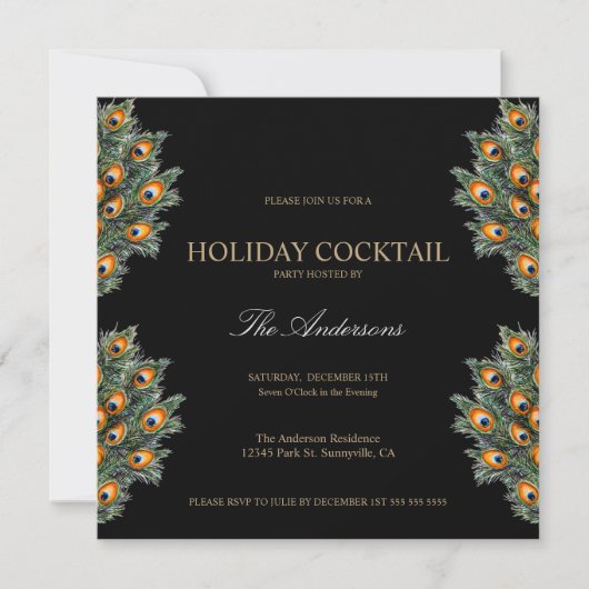 フェスティバルピーコックホリデーカクテルクリスマスパーティー 招待状 (正面)