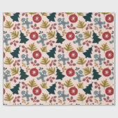 フェスティバルピーチクリスマスツリーとジンジャーブレッドマン ラッピングペーパー (フラット)