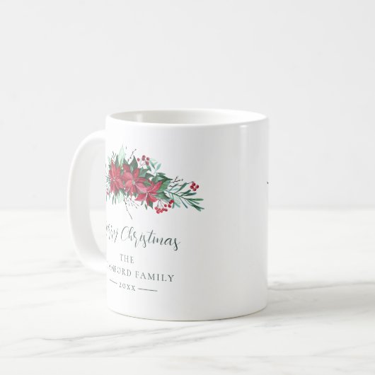フェスティバルファミリーポインセティアクリスマスホリデーカスタム コーヒーマグカップ (正面左)