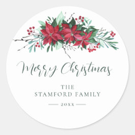 フェスティバルファミリーポインセティシアクリスマスホリデー ラウンドシール