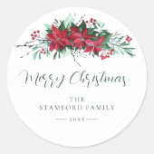 フェスティバルファミリーポインセティシアクリスマスホリデー ラウンドシール (正面)