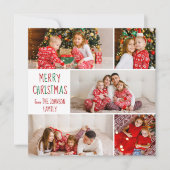 フェスティバルファミリー5写真赤グリーンメリークリスマス シーズンカード (正面)