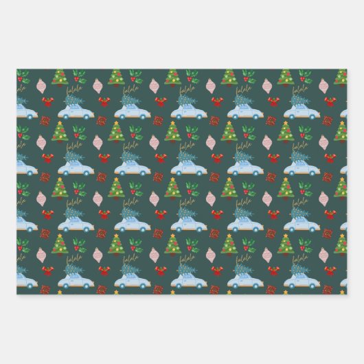 フェスティバルファラクリスマスツリーヴィンテージピンクレトロ ラッピングペーパーシート (正面2)