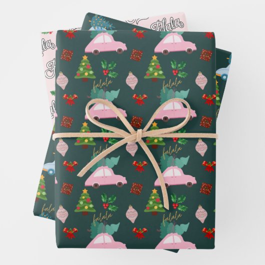 フェスティバルファラクリスマスツリーヴィンテージピンクレトロ ラッピングペーパーシート (インサイチュ)