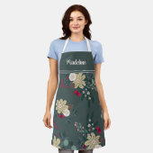 フェスティバルファームハウス花模様パーソナライズされたクリスマス エプロン (着用した状態)