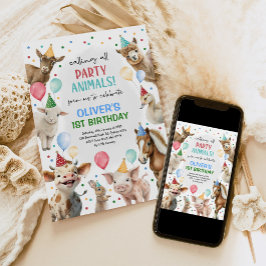 フェスティバルファーム納屋周囲の庭パーティー動物ボーイズ誕生日 招待状