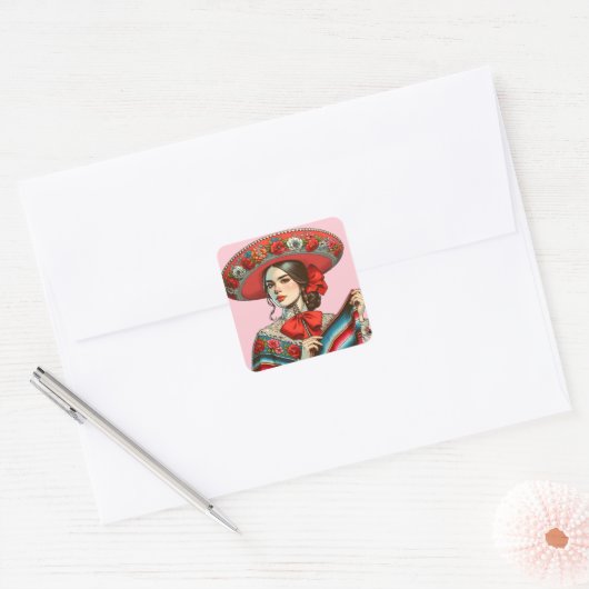 フェスティバルフィエスタムジャマリアチパーティーフェイヴ スクエアシール (封筒)