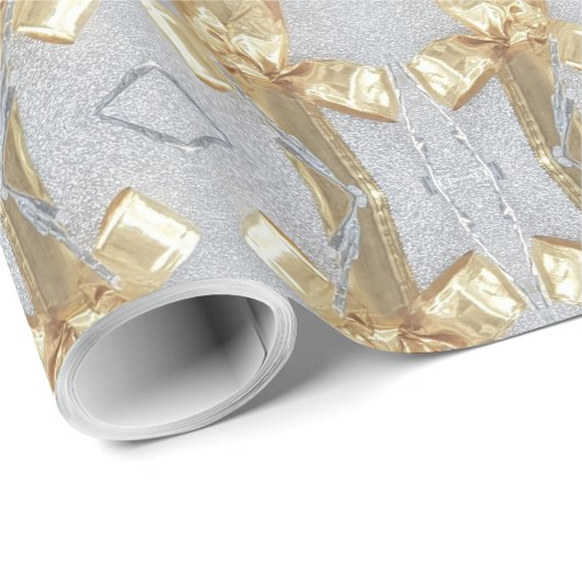 フェスティバルフェイク金ゴールドシルバーリボン模様クリスマス ラッピングペーパー (ロールコーナー)