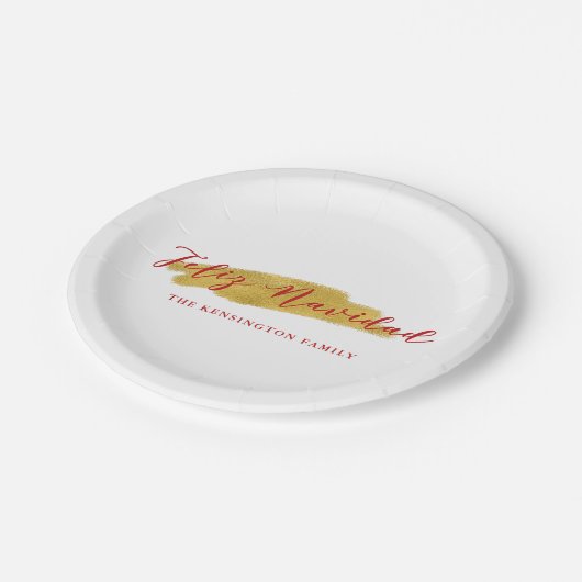 フェスティバルフェリズナビダードゴールドフォイルブラシクリスマス ペーパープレート (アングル)